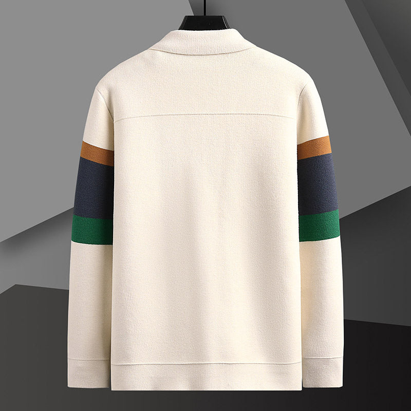 Cardigan à revers d'automne pour homme, couleur assortie, pull-manteau