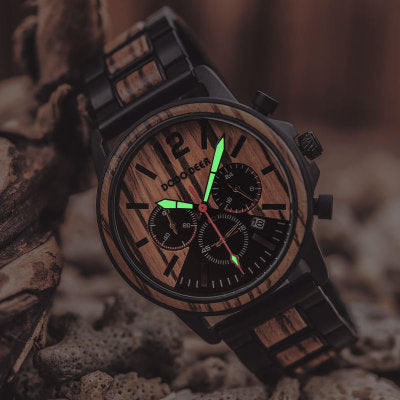 Csutomize Engrave logo Wood Watches for Mens DODO DEER Timer Luxury Chronograph Wristwatch Male Wriswatch Auto Date - ARCHSHOPE