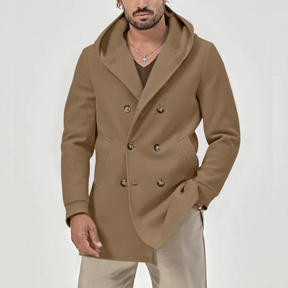 Herbst und Winter Herren Boden Windjacke im langen Abschnitt der Revers Kapuze Composite Space Baumwolle zweireihige lässige Windjacke 