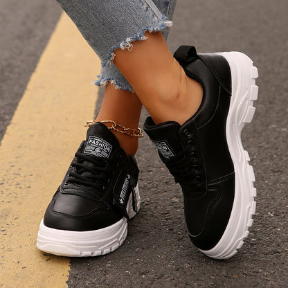 Lace-up Sports Shoes With Side-Zipper Design Fashion Thick-soled Round-toe Casual Shoes For Women Sneakers - ARCHSHOPE
