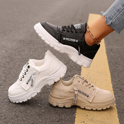 Lace-up Sports Shoes With Side-Zipper Design Fashion Thick-soled Round-toe Casual Shoes For Women Sneakers - ARCHSHOPE