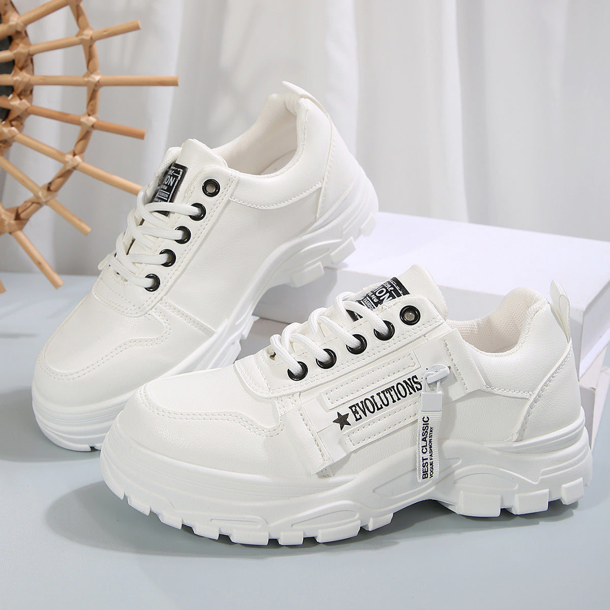 Lace-up Sports Shoes With Side-Zipper Design Fashion Thick-soled Round-toe Casual Shoes For Women Sneakers - ARCHSHOPE
