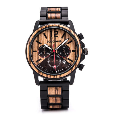Csutomize Engrave logo Wood Watches for Mens DODO DEER Timer Luxury Chronograph Wristwatch Male Wriswatch Auto Date - ARCHSHOPE