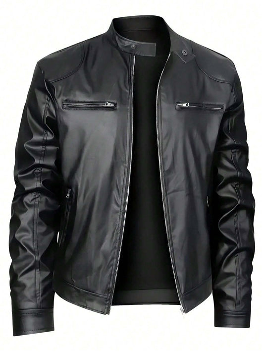 Men's Stand-up Collar Leather Jacket Business Casual Jacket - ARCHSHOPE