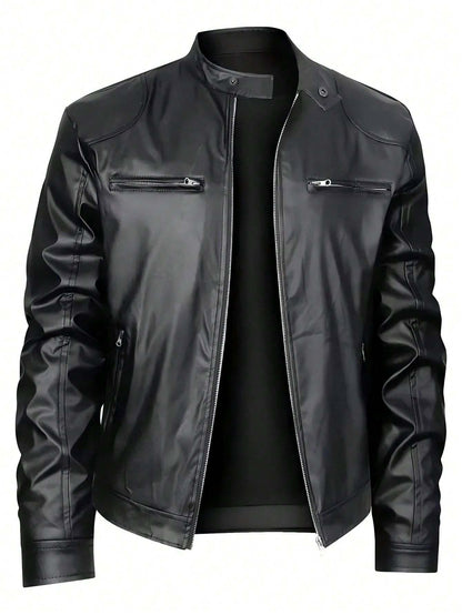 Men's Stand-up Collar Leather Jacket Business Casual Jacket - ARCHSHOPE