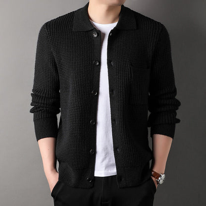 Twist Jacquard Revers Pullover Cardigan Herren Oberbekleidung Herbst und Winter Trends Mode Slim Knit Top Coat