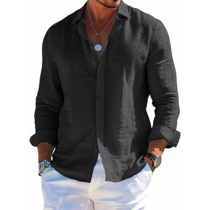 Men's Long Sleeve Shirt Casual Loose Lapel Button Top Solid Color Plus Size Blouse Clothing - ARCHSHOPE