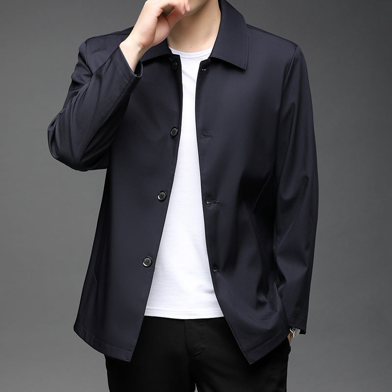 Veste d'affaires à col polo pour homme, couleur unie, manteau léger à boutons courts, automne-hiver