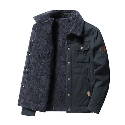 Fleecegefütterte, dicke Freizeit-Herrenjacke mit Polokragen