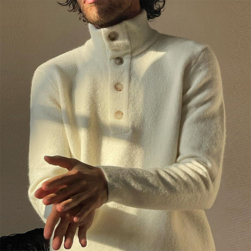 Pull blanc slim à col montant pour homme, veste en peluche