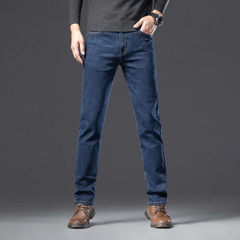 Jean molletonné rembourré pour homme, coupe droite, slim, élastique, épais