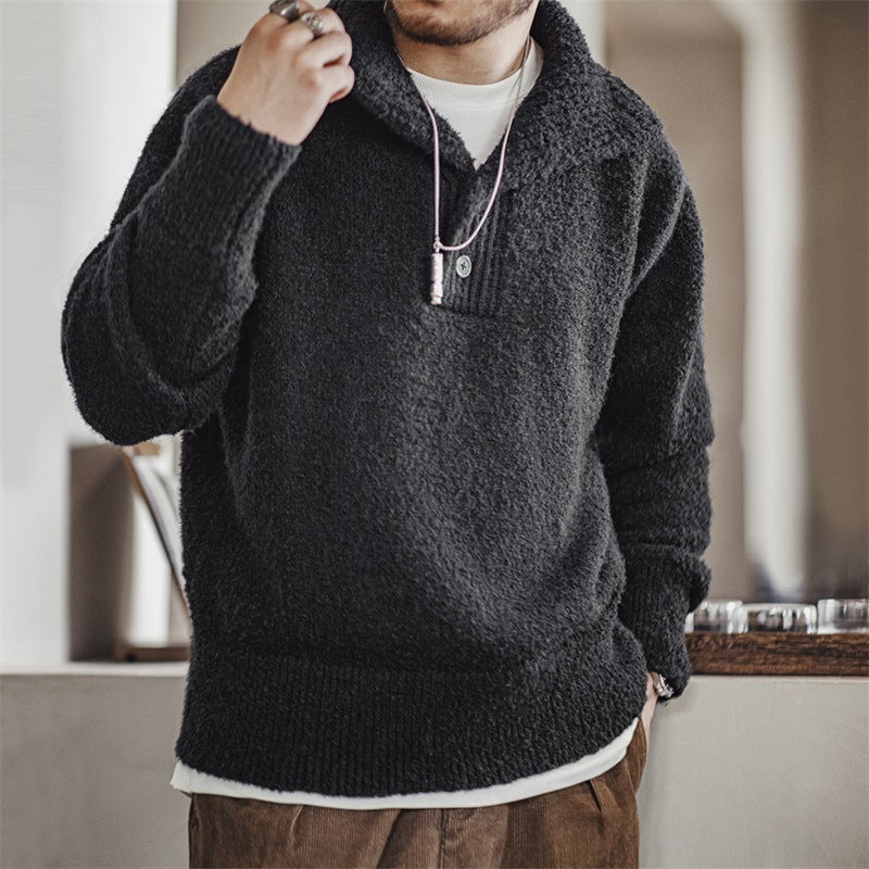 Pull épais à revers pour homme avec couvre-chef thermique