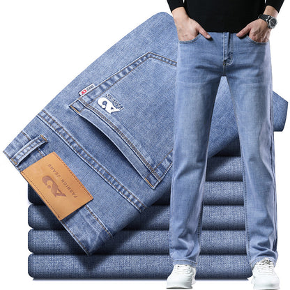 Frühlings- und Sommerkleidung, gerade, all-matching, leichte Business-Casual-Stretch-Jeanshose für Herren