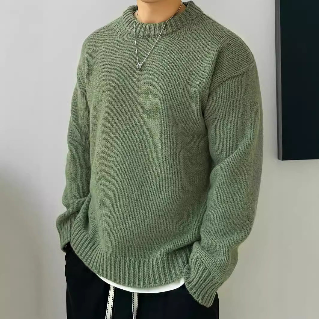 Einfarbiger, locker gestrickter Pullover, Freizeit, japanischer Retro-Stil, langärmeliger Rundhalspullover für Herren