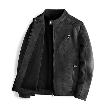 Veste en cuir pour homme, doublure polaire, col montant slim