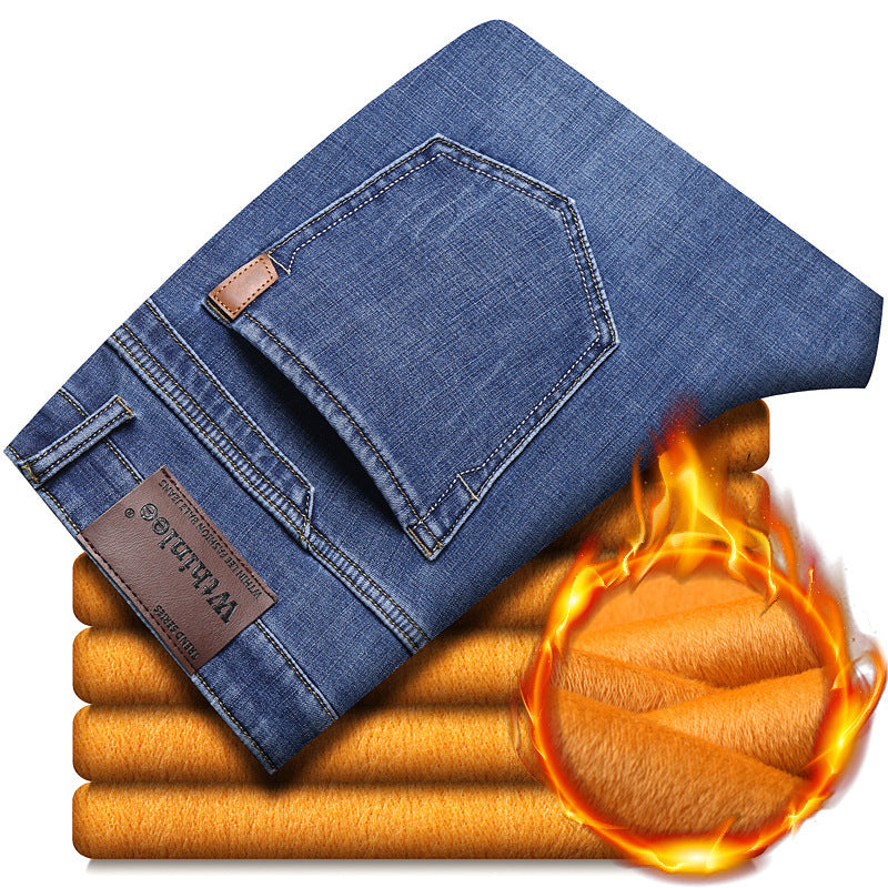Jeans Herren Straight Loose Casual Pants Fleece-gefütterte, verdickte Herrenhose