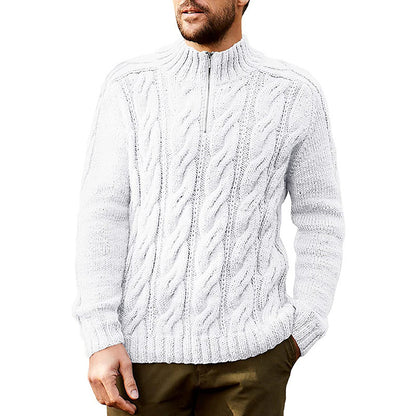 Pull à manches longues et col mi-haut pour homme, couleur unie
