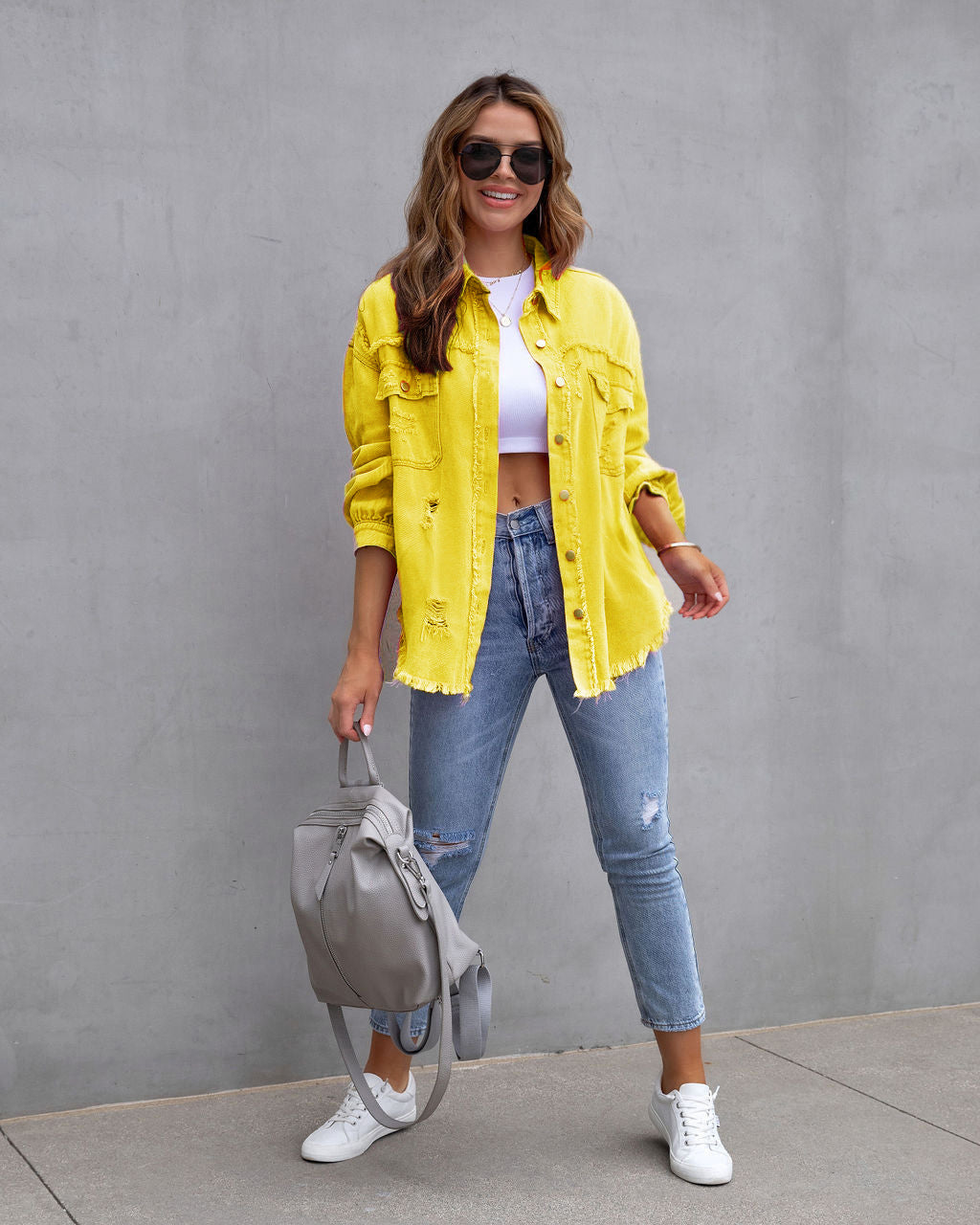 Fashion Ripped Shirt Jacket Female Autumn And Spring Casual Tops Womens Clothing - ARCHSHOPE