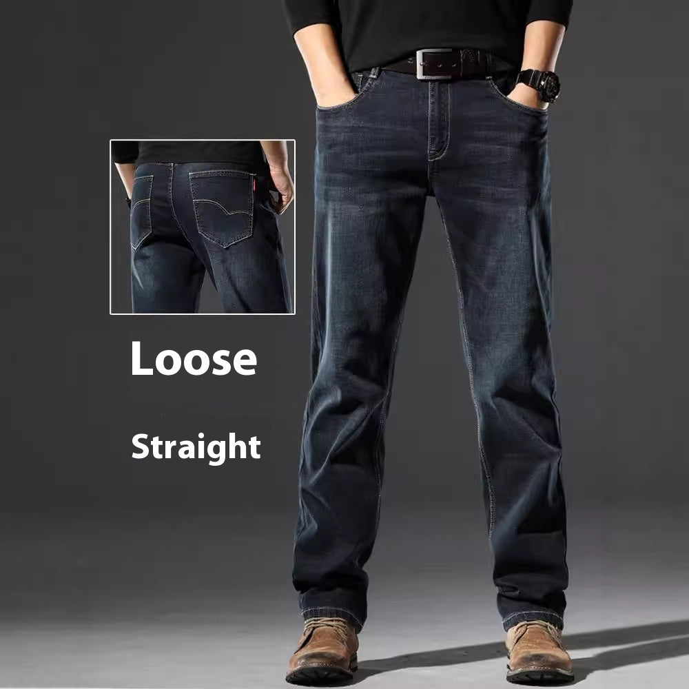 Hochelastische Herren-Jeans mit gerader Passform und lockerem Schnitt für Frühling und Herbst