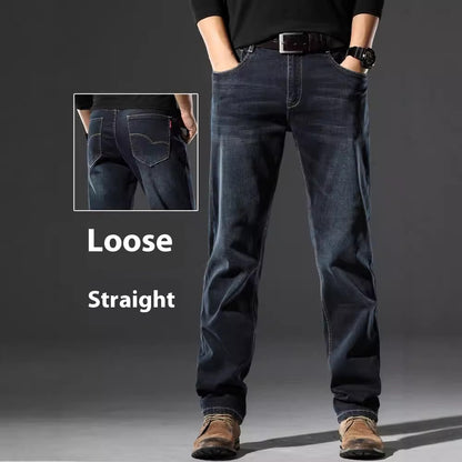 Hochelastische Herren-Jeans mit gerader Passform und lockerem Schnitt für Frühling und Herbst