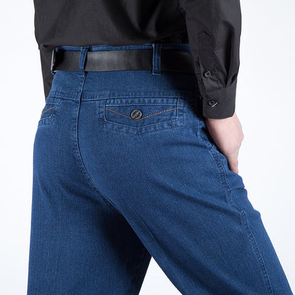 Herbst und Winter Herren Jeans Taille gerade Männer lose elastische Schritt tief in ältere Arbeit vier Hosen