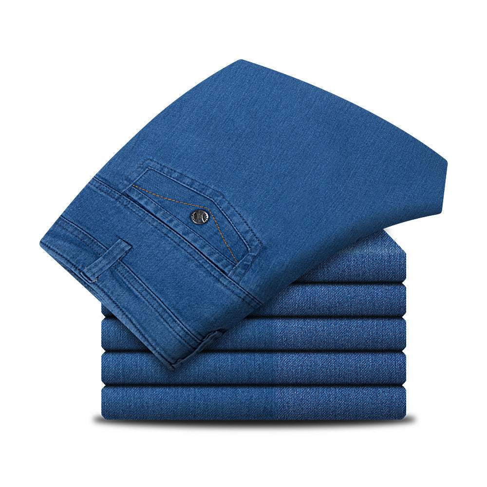 Herbst und Winter Herren Jeans Taille gerade Männer lose elastische Schritt tief in ältere Arbeit vier Hosen