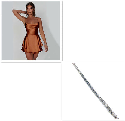 Sexy Suspender Skirt For Women Elegant Slim Strap Satin Backless Lace Up A-Line Short Dress Lady - ARCHSHOPE