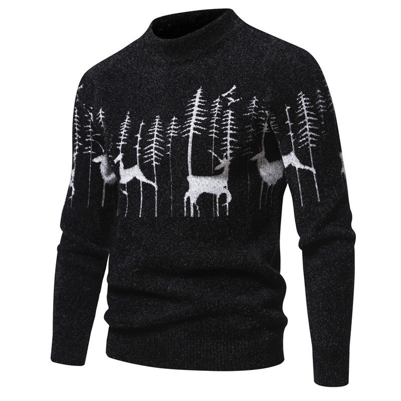 Weihnachtspullover Herren Warmer Rundhalspullover mit Hirsch-Print