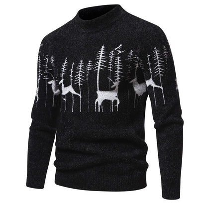 Weihnachtspullover Herren Warmer Rundhalspullover mit Hirsch-Print