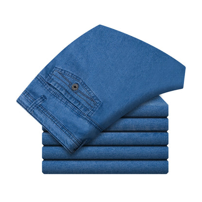 Herbst und Winter Herren Jeans Taille gerade Männer lose elastische Schritt tief in ältere Arbeit vier Hosen