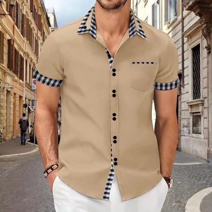 Chemise décontractée pour homme avec coutures contrastées et poches