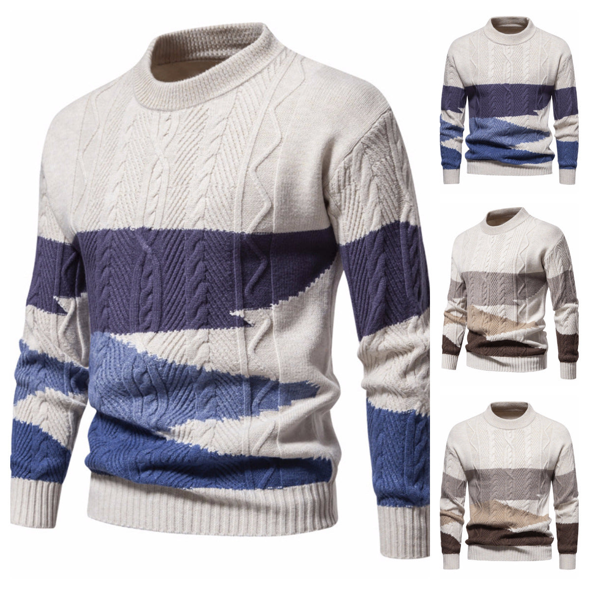 Pull col rond en tricot pour homme, style rétro américain, taille européenne, couleurs assorties, décontracté, automne et hiver