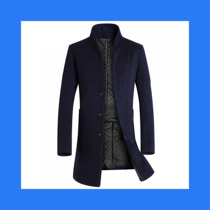Manteau slim mi-long en laine pour homme, trench-coat