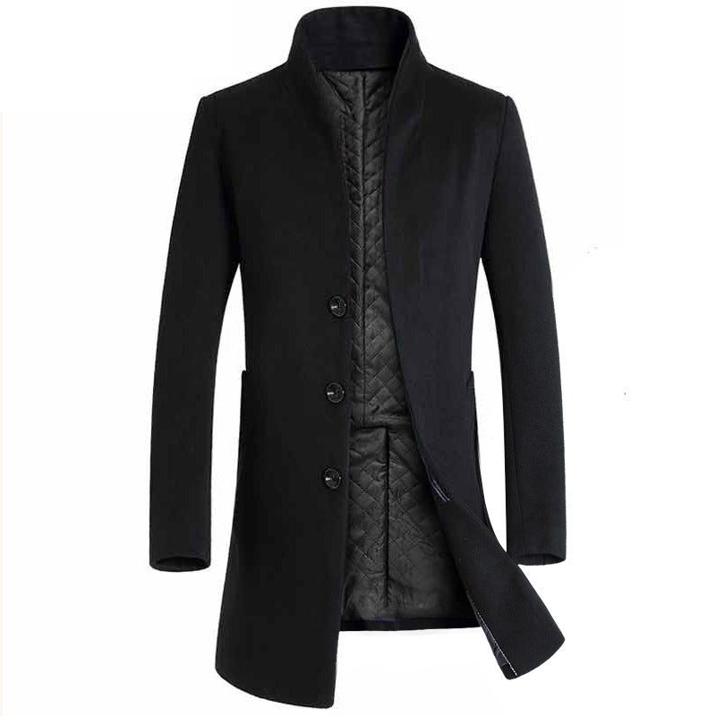 Manteau slim mi-long en laine pour homme, trench-coat