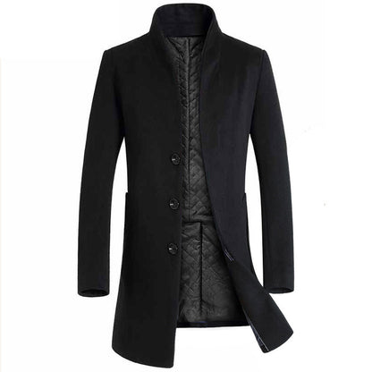 Manteau slim mi-long en laine pour homme, trench-coat
