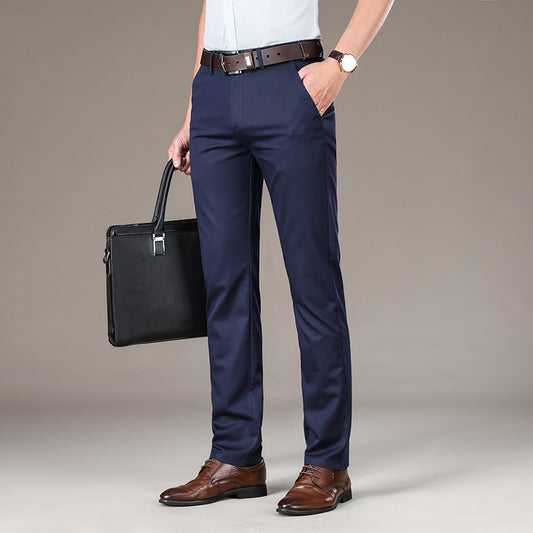 Pantalon droit en soie glacée extensible pour homme