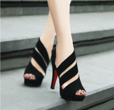 Sexy Fish Mouth Suede High Heels Rome Sandals - ARCHSHOPE