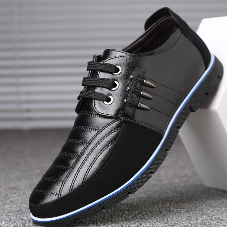 Herren Lederschuhe Koreanische Casual Lederschuhe Erste Schicht Rindsleder Dreifarbige Spitze Rundkopf Hohlkleid Jugendschuhe