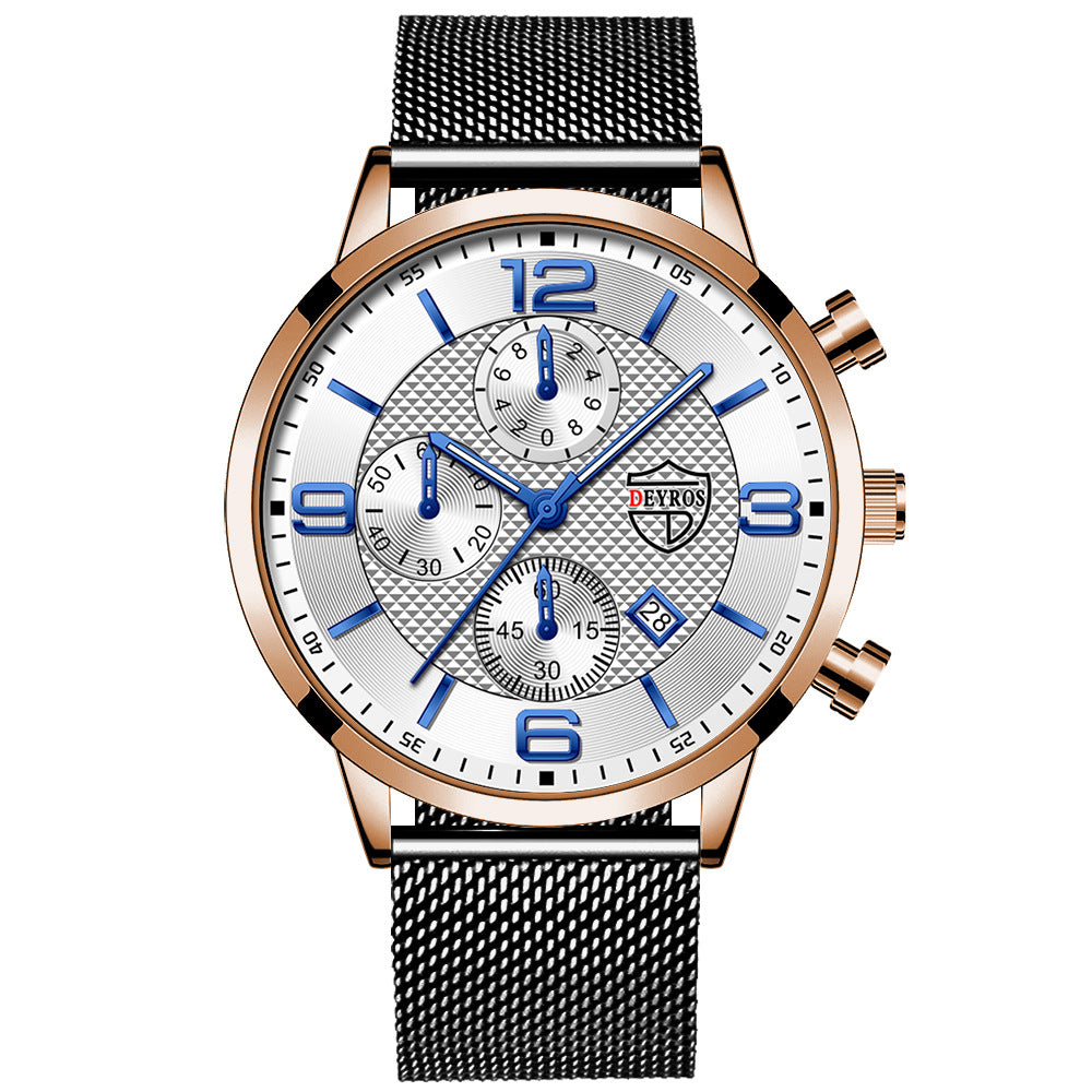 Men's Calendar Watch Business Stainless Steel Luminous Quartz Wrist Watch - ARCHSHOPE