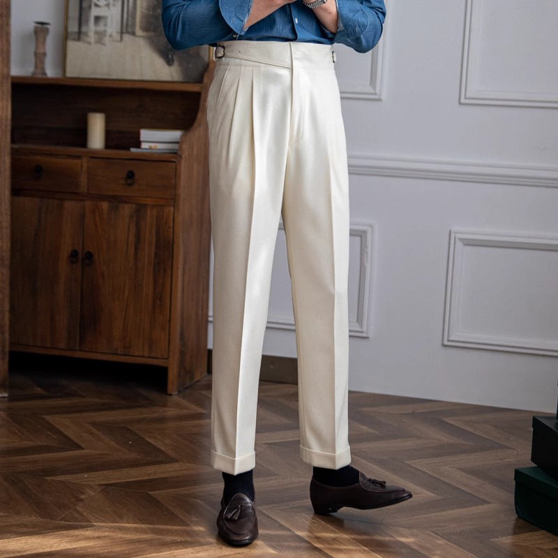 Herrenhose mit hoher Taille, gerade, lässig, britischer Retro-Stil, einfach zu kombinieren