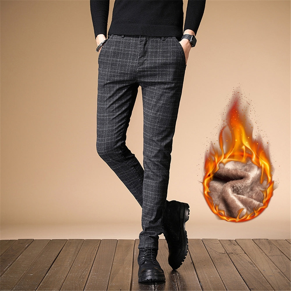 2023 Plaid, gebürstet Casual Hosen Männer Slim Fit herren Hosen Fleece-gefüttert Dicken Stil Koreanische Winter Anzug Hosen Männer Ein Stück Dropshipping