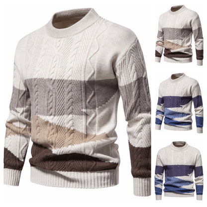 Pull col rond en tricot pour homme, style rétro américain, taille européenne, couleurs assorties, décontracté, automne et hiver