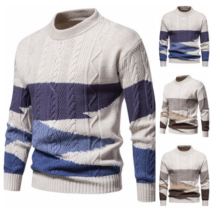 Pull col rond en tricot pour homme, style rétro américain, taille européenne, couleurs assorties, décontracté, automne et hiver