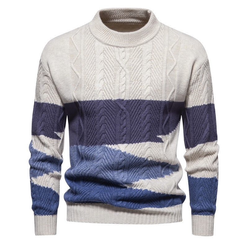 Pull col rond en tricot pour homme, style rétro américain, taille européenne, couleurs assorties, décontracté, automne et hiver
