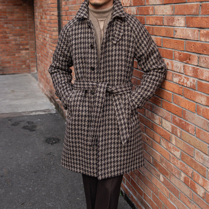 Veste mi-longue chaude à motif pied-de-poule pour homme