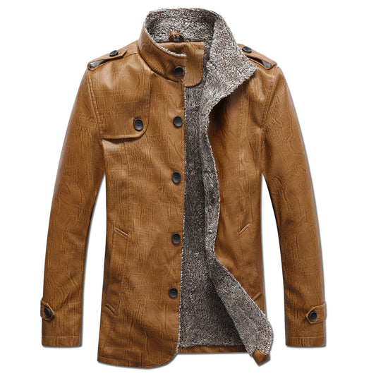 Manteau en cuir et fourrure épaisse en velours