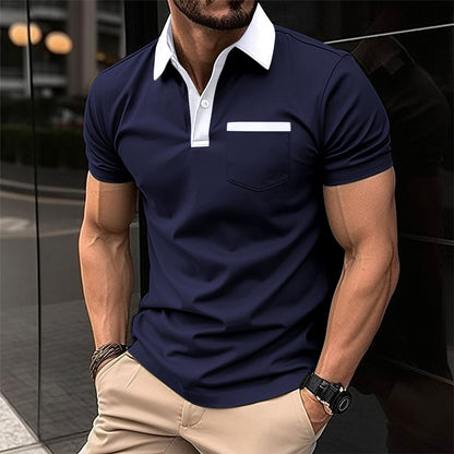 Revers Fashion Slim Pocket Kurzarm T-Shirt Poloshirt Herrenbekleidung
