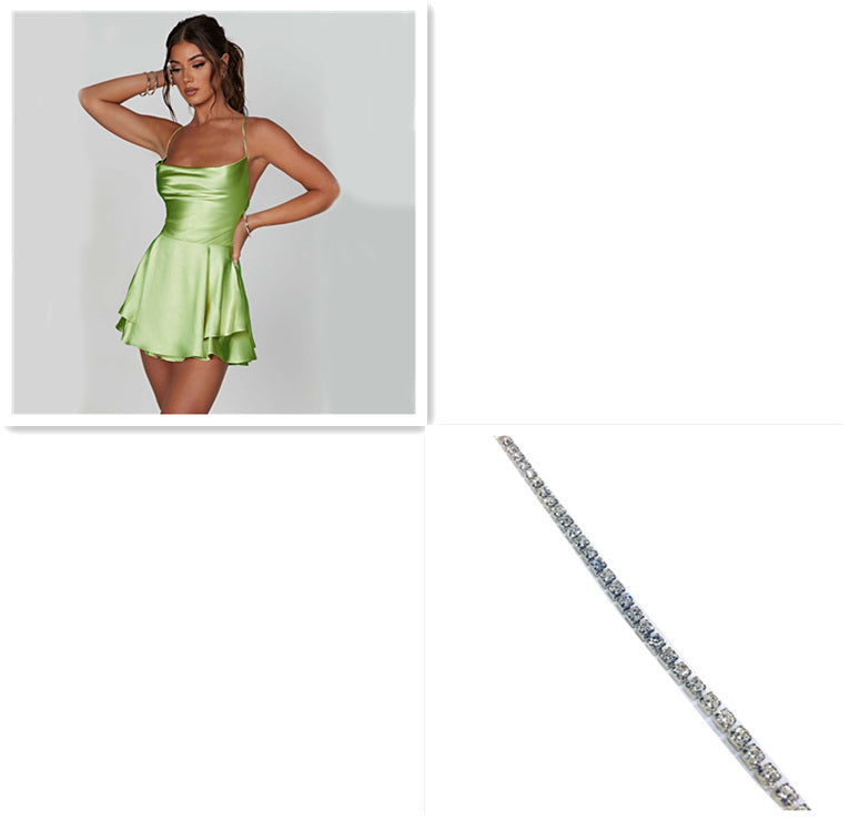 Sexy Suspender Skirt For Women Elegant Slim Strap Satin Backless Lace Up A-Line Short Dress Lady - ARCHSHOPE