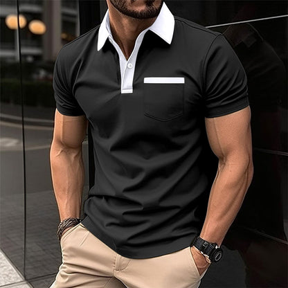 Revers Fashion Slim Pocket Kurzarm T-Shirt Poloshirt Herrenbekleidung