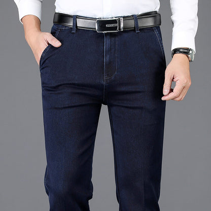 Pantalon décontracté extensible pour homme, jean droit taille haute